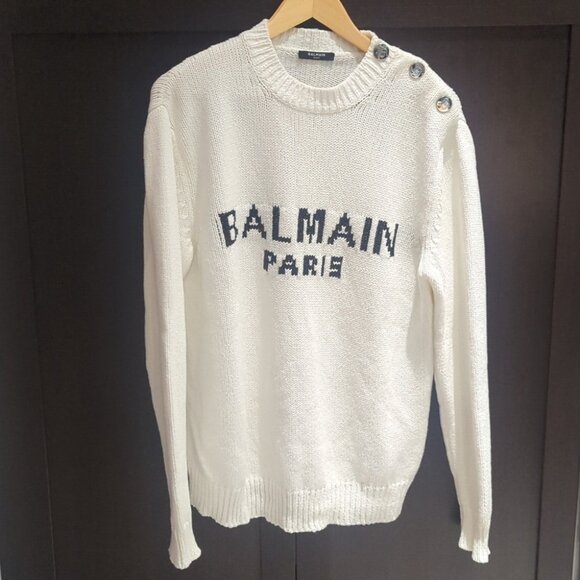 Balmain Men's White Cable Knit Sweater - Size M Like New - Picture 2 of 13